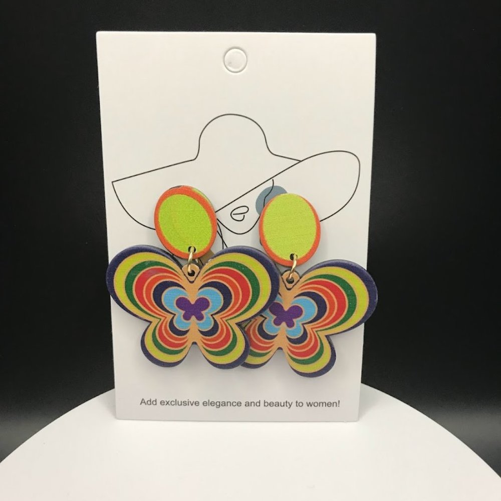 NWT Spiral Pattern Colorful Dangle Earrings Set Retro Bohemian Style